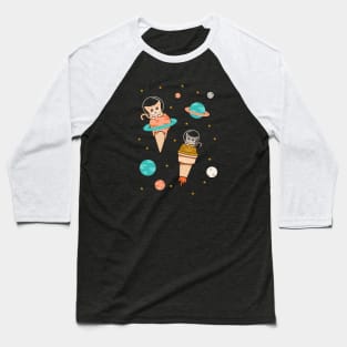 Cats Floating on Ice Cream in Space Baseball T-Shirt